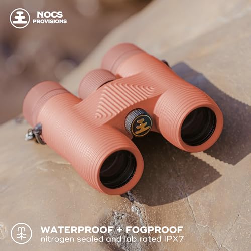 Image of Nocs Provisions Field Issue 8x32 Waterproof Binoculars, 8X Magnification, Bak4 Prism, Wide View Multi-Coated Lenses for Bird Watching, Hunting & Wildlife Viewing - Coral Red