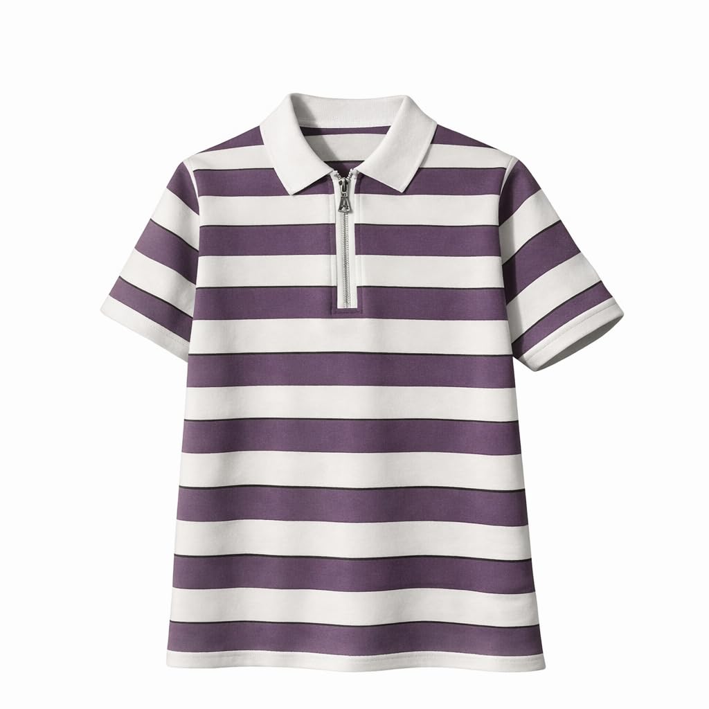 mack jonney Women’s Striped Polo T-Shirt | Half Zip Collar | Half Sleeve Cotton Casual Top | Relaxed Fit-M7465-picture-52