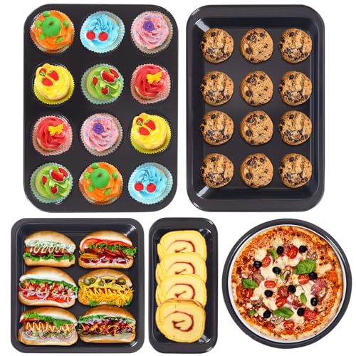 ShellKingdom 5PCS Baking Pans Set, Bakeware Set, Nonstick Cake Pan, Muffin Pan, Loaf Pan, Roast Pan, Baking Sheets for Oven Kitc