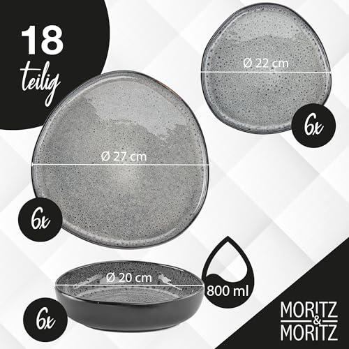 Moritz & Moritz ORGANIC 24-teiliges Geschirrset 6 Personen Grau - Elegantes Teller Set aus hochwertigem Steinzeug - Geschirr Set 6 Personen aus 6x Dinnerteller, Dessertteller, Suppenteller und Tassen