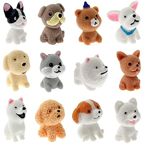 NTCL 12 Pcs Figuras Perros Miniatura Conjunto Lindo Perrito Pastel Decoración Cupcake Cover