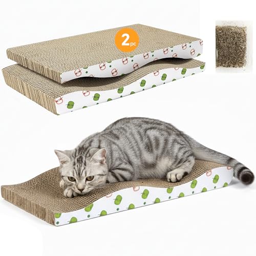 Velvaria Cat Scratching Board 2Pcs Wavy Cardboard Cat Scratcher with Catnip Reversible Indoor Furniture Protector