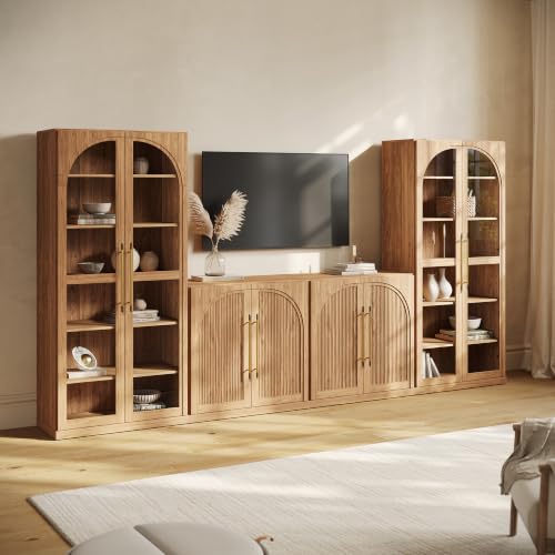 Image of BELLEZE Jagger 128 inch Wall Unit 3-Piece Modular TV Stand - Camel