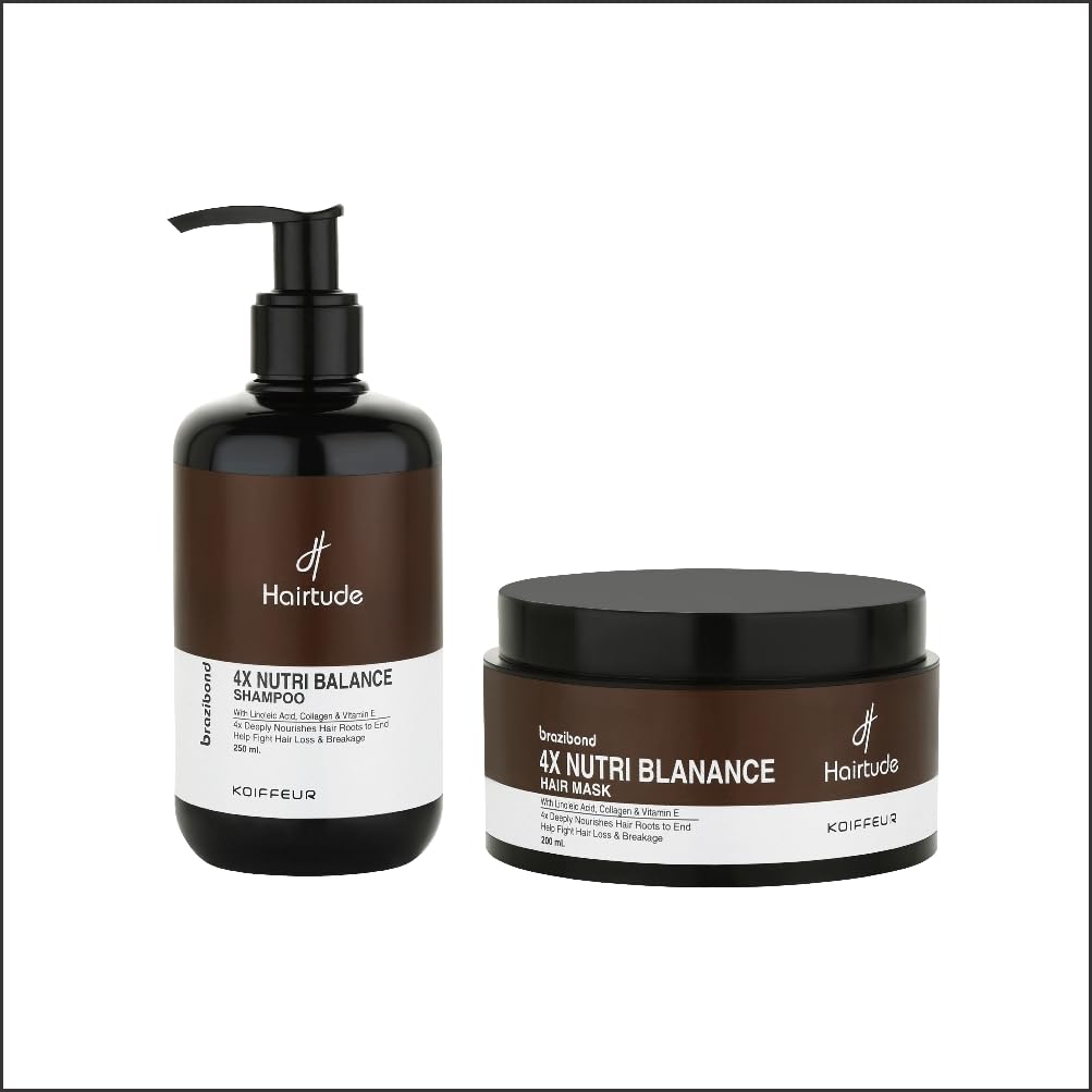 Hairtude Brazibond 4X Nutri Balance Shampoo & 4X Nutri Balance Mask for Hair Loss & Hair Breakage (Salphate Free) (250ml Shampoo + 200ml Mask)-image-37