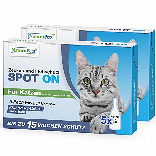 NaturaPets® Zecken- und Flohschutz Spot-on Lösung als Ungezieferschutz für Katzen, Zeckentropfen im Doppel-Pack (10 x 2ml) Cover