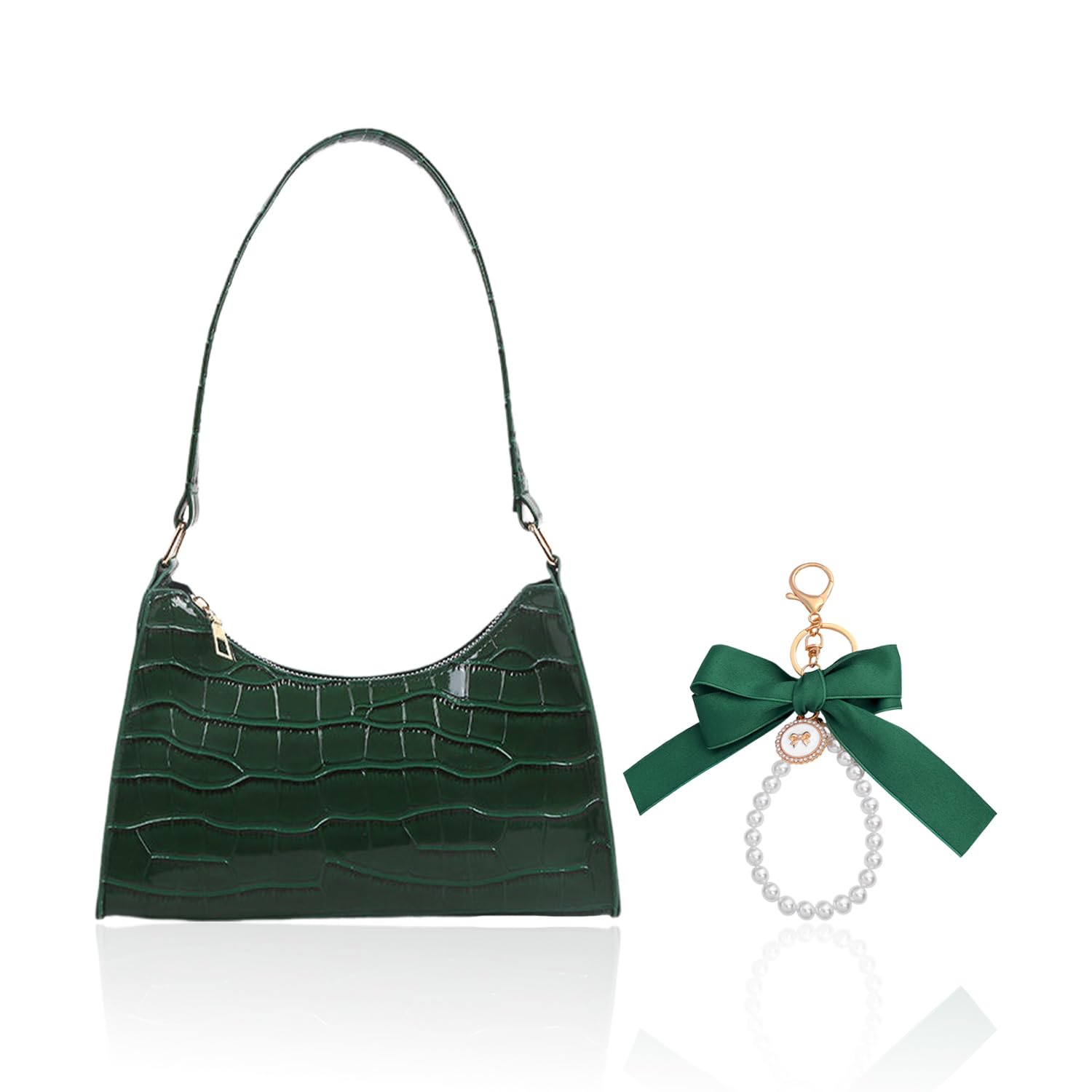 RNSKFG 1 Green Crocodile Pattern Underarm Bag And 1 Pendant, Shoulder Bag, Commuter Handbag, Classic Clutch.