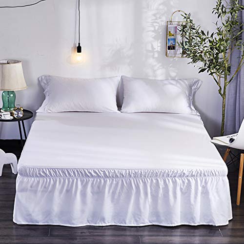 Caer de la Cama el�stica Ajustable Falda Cama Polvo Cama basculante Ruffle Caer Suministros Volante poli�ster colch�n de Cama Decoraci�n, 200x200 + 40, White