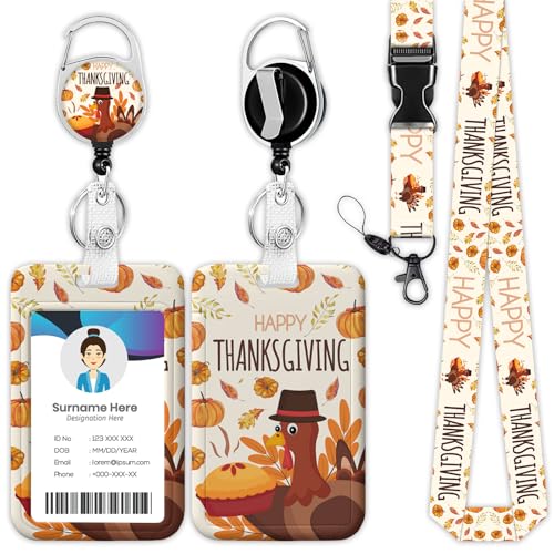 Étui de protection Thanksgiving dinde anti-perte avec porte-badge rétractable