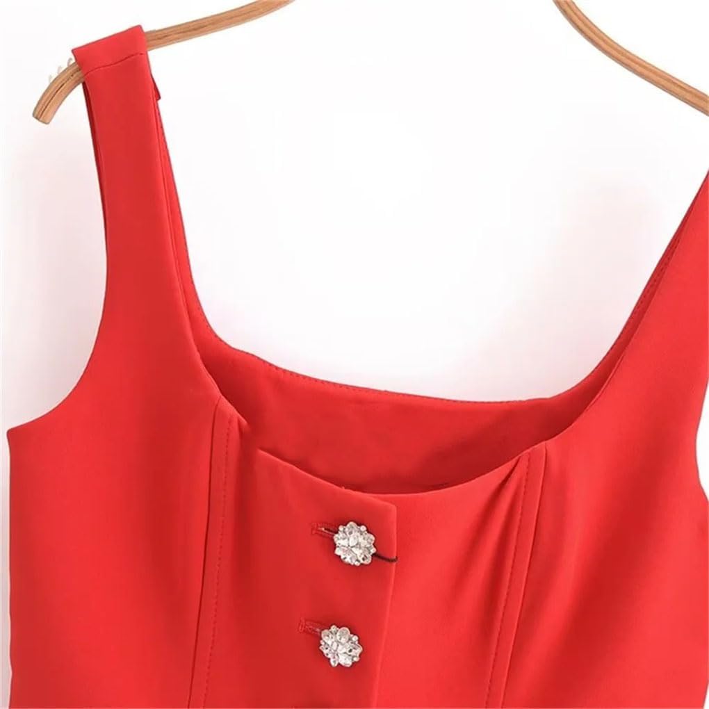 Women's Solid Button-Down Sleeveless Tank Top