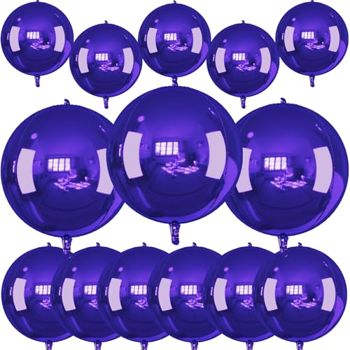 Image of 14 Pcs Purple Round Foil Balloons Halloween Purple 4D Ball Balloons | Dark Purple Mylar Balloons for Halloween Spooky Birthday Graduation Anniversary Bachelorette Baby Shower Party Decorations