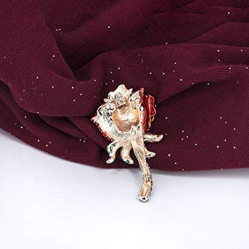 Image of YOQUCOL Elegant Cubic Zirconia Crystal Rhinestone Red Rose Shape Brooch Pin for Women Grils