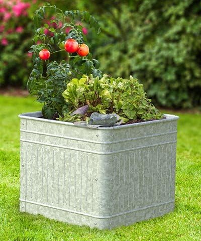 Panacea Vintage Raised Square Planters, 21 Inch, Pack of 2 – Aged Galvanized Steel Outdoor Garden Planter Frames for Flowers, Vegetables, Herbs, Rustic Raised Garden Bed Planters