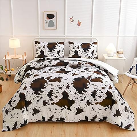NTBED Cows Comforter Set White Brown Gradient ,Boys Girls Teens Lightweight Microfiber Bedding Sets (Twin, White-Brown) Cover