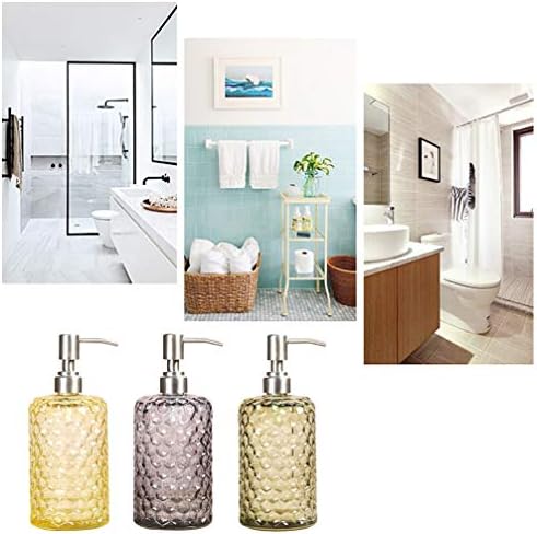 YunNasi Glass Soap Dispenser with Stainless Steel Pump, Refillable Liquid Hand Soap Dish Soap Dispensers for Bathroom Counter, Kitchen Sink (Yellow)