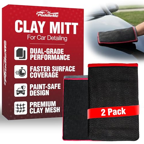 PuddleMe Premium Clay Mitt for Car Detailing (2 Pack) Medium & Mesh Grade Synthetic Clay Mitt Gloves Clay Bar & Clay Towel Alternative for Paint Decontamination on Cars Glass Wheels & PPF