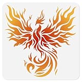 DOODLREAM Fire Phoenix Bird Stencil for Painting, 11.8'x11.8' Plastic Winged Phoenix Stencil Drawing Template,DIY Craft Paint Template for Wall Home Decor Wood Burning Card Canvas Fabric Journal Paper