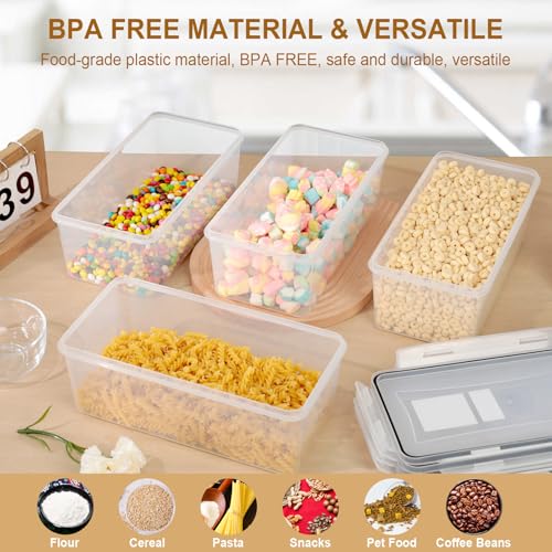 Cozary 3.2L Vorratsdosen mit Deckel Luftdicht 4er Set, BPA Frei Aufbewahrungsbox Küche,Spaghetti Aufbewahrung Pasta Vorratsbehälter für Nudeln Müsli Cornflakes mit Etiketten Messlöffel