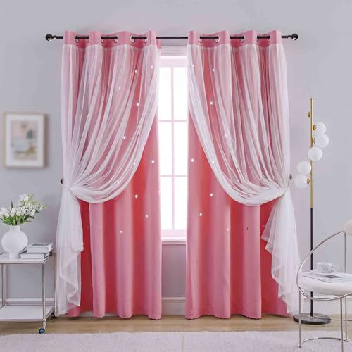 Anytime Star Cut-Out Blackout Curtains for Bedroom 2 Panels,2-Layers Mix Design of...