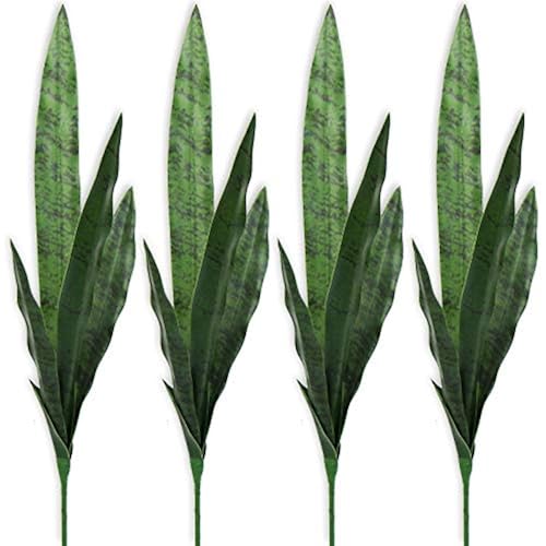 Bird Fiy Artificial Snake Plants 30" Faux Agave Fake Sansevieria Artificial Silk Plant for Home Garden Office Store Decoration 4 Pcs (Green)