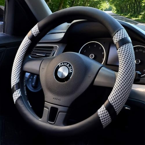 Pahajim Couvre Volant en Microfibre Cuir Protege Volant Voiture Universelle 38cm, Antid&eacute;rapant Respirant Souple Durable Accessoire de Voiture (Gris)