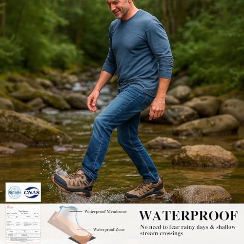 Queday Mens Womens Leather Waterproof Hiking Boots Lightweight Outdoor Walking Shoes Breathable Suede Hike Trekking Trails Camping Climbing3