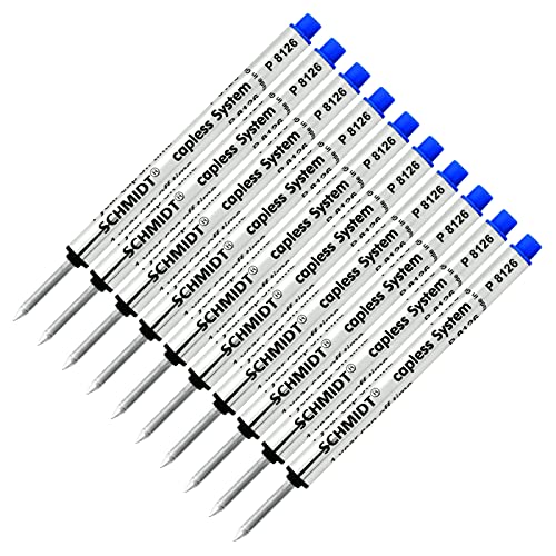 Schmidt corto (longitud de 3 7/8 ') P8126 sin tapa – Recambio para bolígrafo azul – 10 unidades
