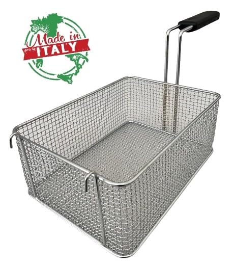 FCR0251 - CESTINO MADE IN ITALY PER FRIGGITRICE PROFESSIONALE MISURE 220X300X120H MM + GANCI IN ACCIAIO CROMATO CESTELLO FRIGGITRICE ACCIAIO