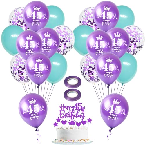 Pourpre Ballon 45 ans anniversaire femme décoration 22 pièces violet bleu Happy 45th Birthday latex ballons 45 ans anniversaire décoration 45 ans femme décoration gâteau 45 ans anniversaire femme