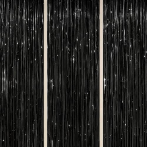Image of DECOCKRAT 3 Pack Foil Fringe Backdrop - Black Shiny Tinsel Curtains for Party Decoration /Photo Booth Props - 3.3x8.2 FT Metallic Foil Backdrop for Birthday, Wedding, Graduation, Christmas.