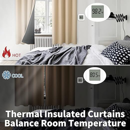 Image of BFAM 100% Blackout Curtains for Bedroom with Black Liner, Thermal Insulated Thick Double Layers Total Light Blocking Grommet Window Curtains 1 Panel