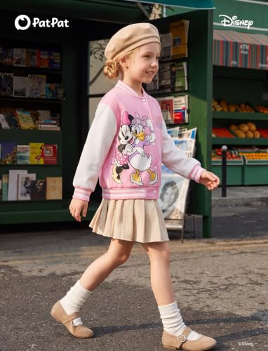 Image of Disney Girl & Boy Varsity Bomber Jacket Fall Sweatshirt Toddler to Big Kid | Officially Licensed Jacket with Mickey, Minnie, Spider-Man, Gwen, Toy Story, Cars, Frozen, Princess, Stitch, Zootopia Designs