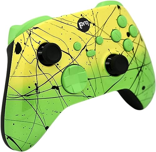 Image of Hand Airbrushed Fade Custom Controller Compatible with Xbox Series X /S & Xbox One (Series X /S Yellow & Green W /Green Inserts)