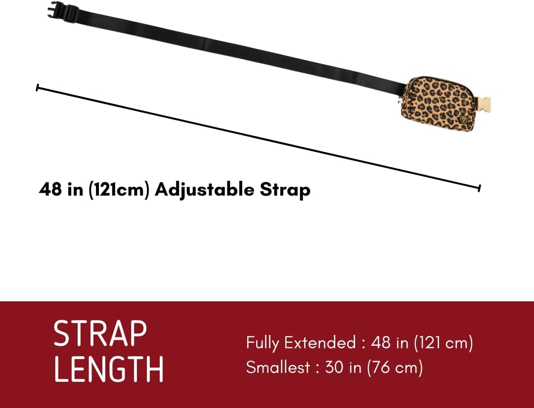 Rubina Anywhere Luxe Belt Bag | Crossbody & Hip Waist Pack for Women & Men | Unisex Hiking, Workout, Running, Travel & Festival Bag | Adjustable Strap & Metal Buckle | Rosette Leopard - Image 6