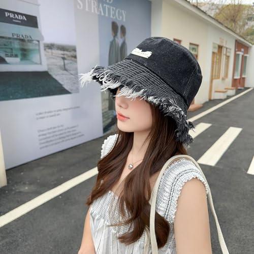 Women Denim Bucket Girl Vintage Tassel Fisherman Hat Wide Brim Sun Hat Korean Fashion Summer Bucket for Beach Travel Outdoor2