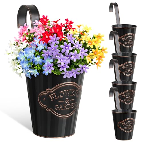 BOFUNX 5er Set Hängender Blumentopf Metall Vintage Style Balkon Hängetöpfe Blumentöpfe zum Aufhängen mit Haken für Dekotation Balkon Draussen Innenwand Garten Wand(Ø 15/10cm, H 17cm)