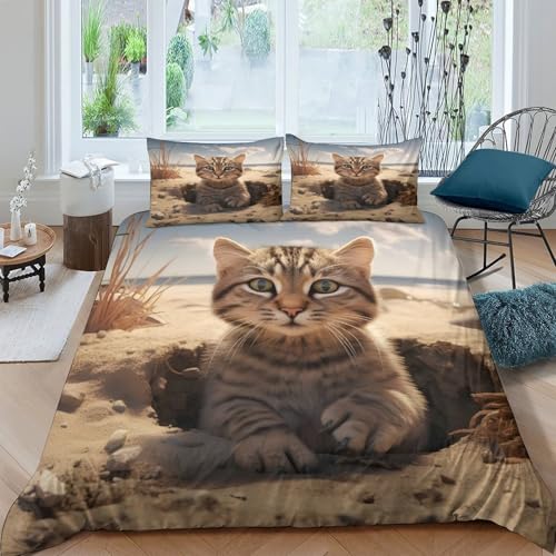 Housse de couette chaton anti-acariens en microfibre douce pour lit simple - 4