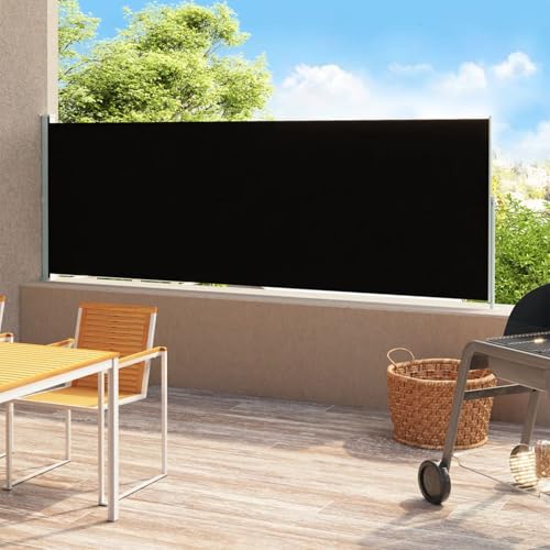 Tidyard Auvent latéral rétractable de Patio 180x500 cm Noir Protection de l'intimité et Vent, Paravent Store latéral, Abri Solaire Extensible Brise Vue pour Extérieur, Balcon, Terrasse
