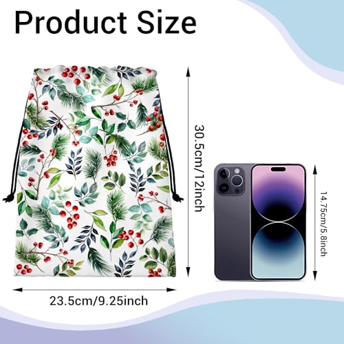Image of Holly Leaves Gymnastics Grip Bag Green Lightweight Drawstring Storage Pouch Bag Party Favor