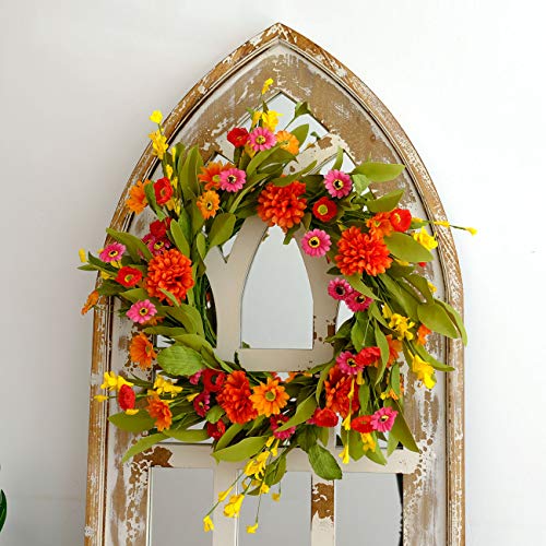 Idyllic 20 Inches Bright Floral Wreath- Artificial Colorful Daisy And Green Leaves Wreath For Summer Indoor Decor thumb #6