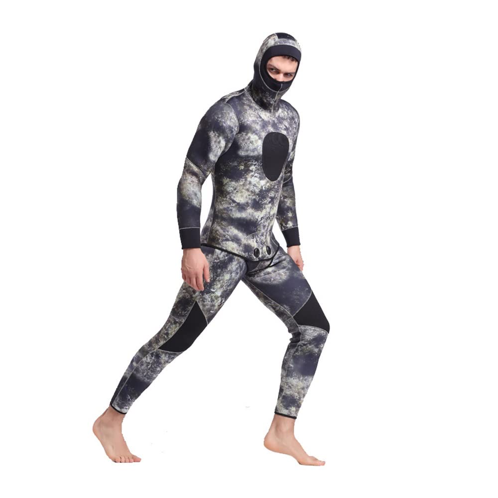 Traje de buceo de 5 mm para hombre, traje de baño cálido de manga larga de dos piezas, traje de medusas gruesas, traje de pesca camuflaje (color: gris-B, tamaño: XXL)