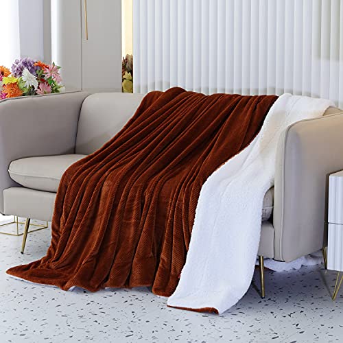Sochow Waffle Sherpa Fleece Throw Blanket, Super Soft Fuzzy Warm, Lightweight Fluffy Reversible Plush Blanket For Bed Sofa Couch, 50 X 60 Inches Caramel #TOP3