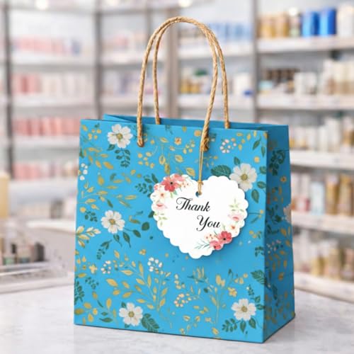 Image of CVANU Heart Shaped Thank You Tags 300-Pcs with Golden String, Floral Design Gift Tags for Wedding Favors| Birthday Party| Small Business Packaging (2.16x2.36 inch) D1
