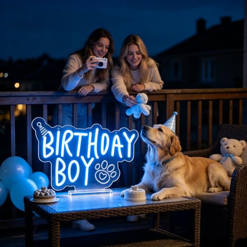 Letrero de neón de cumpleaños con soporte LED regulable USB para pared 6
