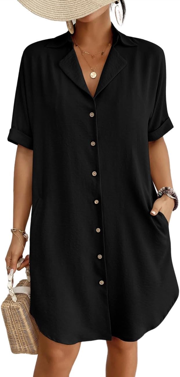 Womens Bathing Suit Cover Ups Bikini Swimsuit Coverup for Women Button Down Beach Dress Shirt-image-38
