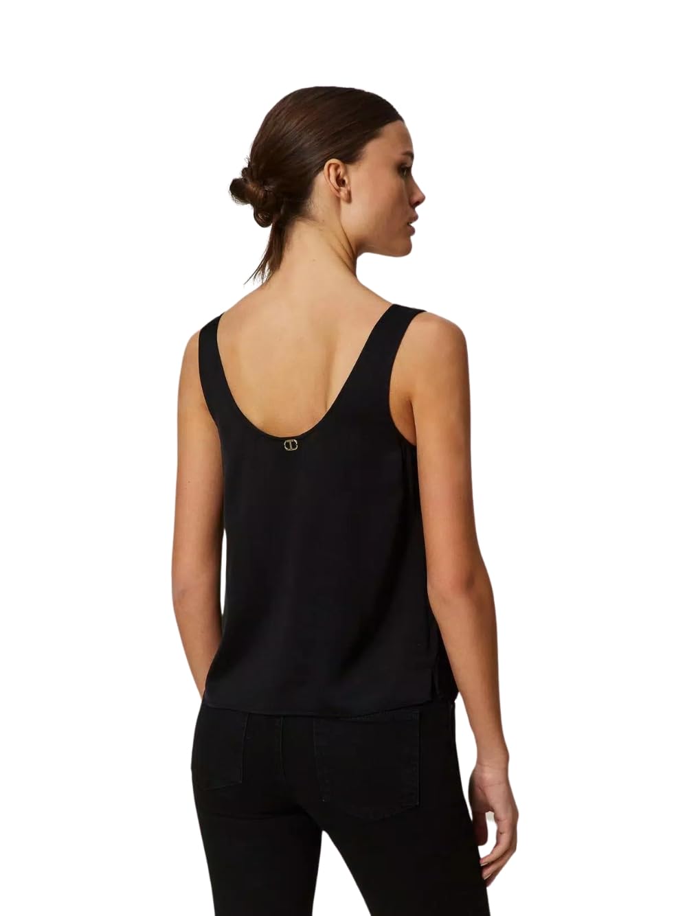 Twinset Top Twinset in Raso, Collo Tondo, Spalline Larghe, Linea Dritta, vestibilità Regular, Colore Nero