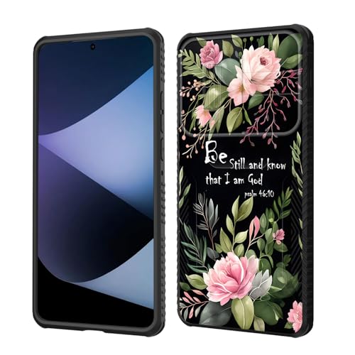 wiaekosef for Moto Edge 5G 2024 Case Built in Slide Camera Lens Cover,Heavy Duty Shockproof Protection Dual Layer Case for Motorola Moto Edge 5G 2024 6.6 inch,Flower Bible Verse Psalm 46:10