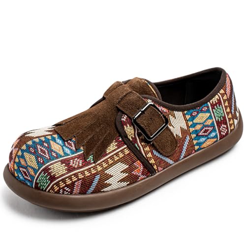 Retro Penny Loafers Mens Tribal Print Slip On Moccasins Bohemian Canvas with Fringe Buckle Strap Multicolor Pattern Comfort Walking Footwear Wide Shoes4
