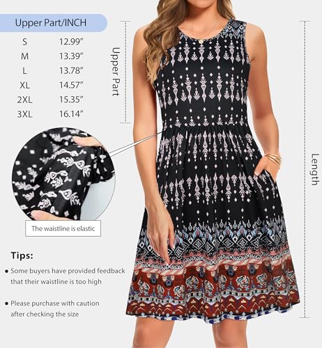 Image of elescat Summer Dresses for Women Casual Sleeveless Tshirt Beach Flowy Tank Sundresses with Pockets
