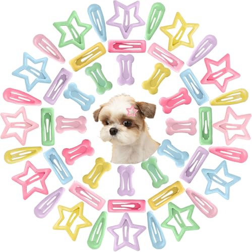 BOYIVI 48 Pieces Hair Clips for Dogs Snap Pet Hair Barrettes Mini Bone Pet Hairpin Grooming Products Multicolor Hair Accessories for Dog Cat Puppy Pet