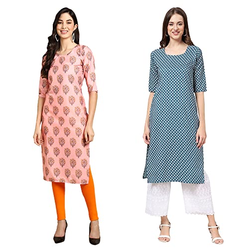 Image of Pinkmint Women's Crepe Digital Print Straight Kurta (Pack of 2)